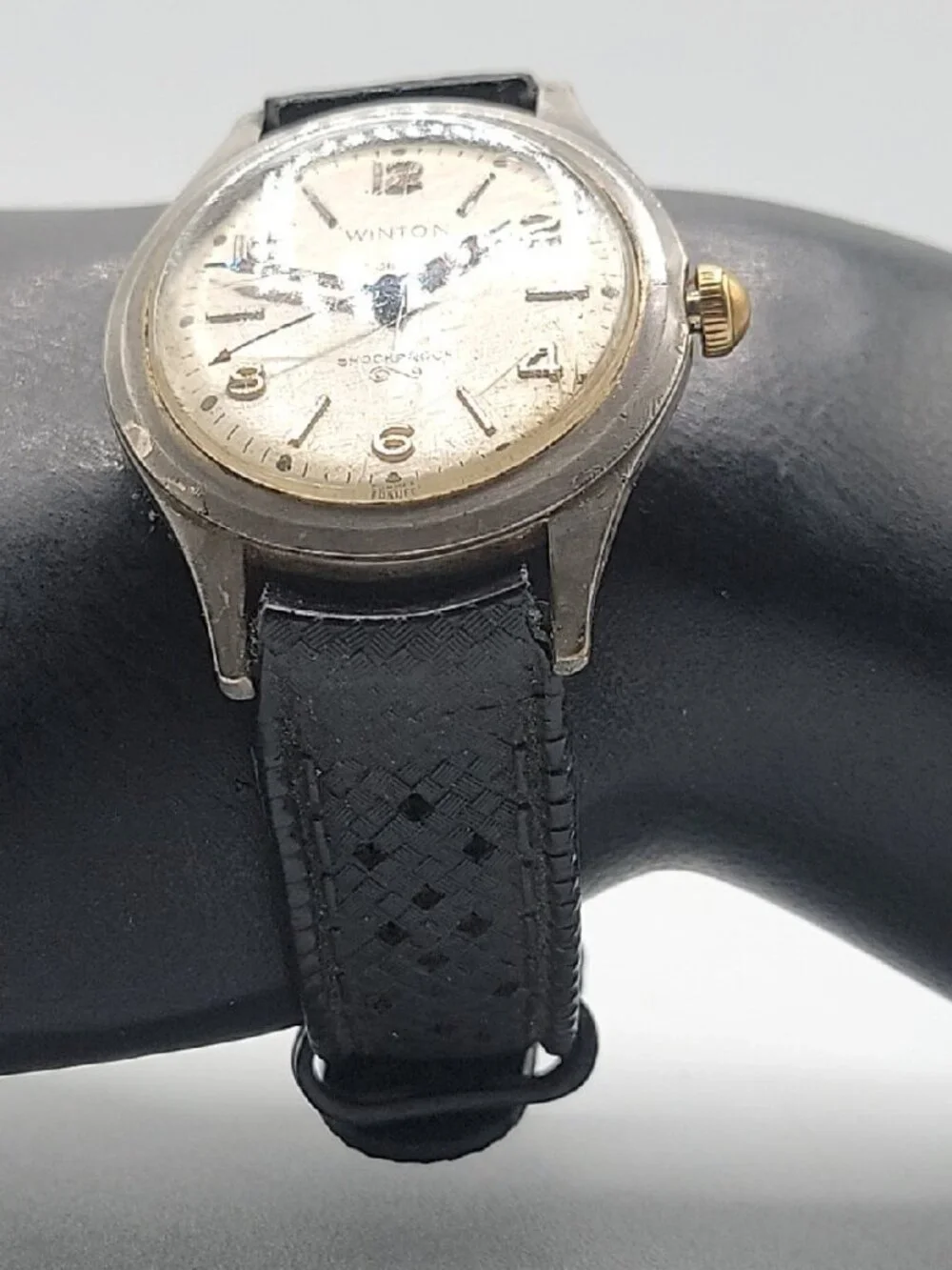 Vtg 1950s Winton Military Watch 17J Manual RUNS Swiss Tropic MOD DEP Strap 18mm